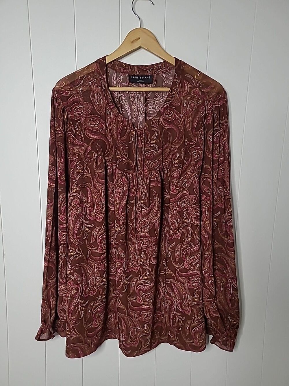 Lane Bryant Top Paisley Chiffon Long Sleeve Boho Women Plus 22/24 Classic